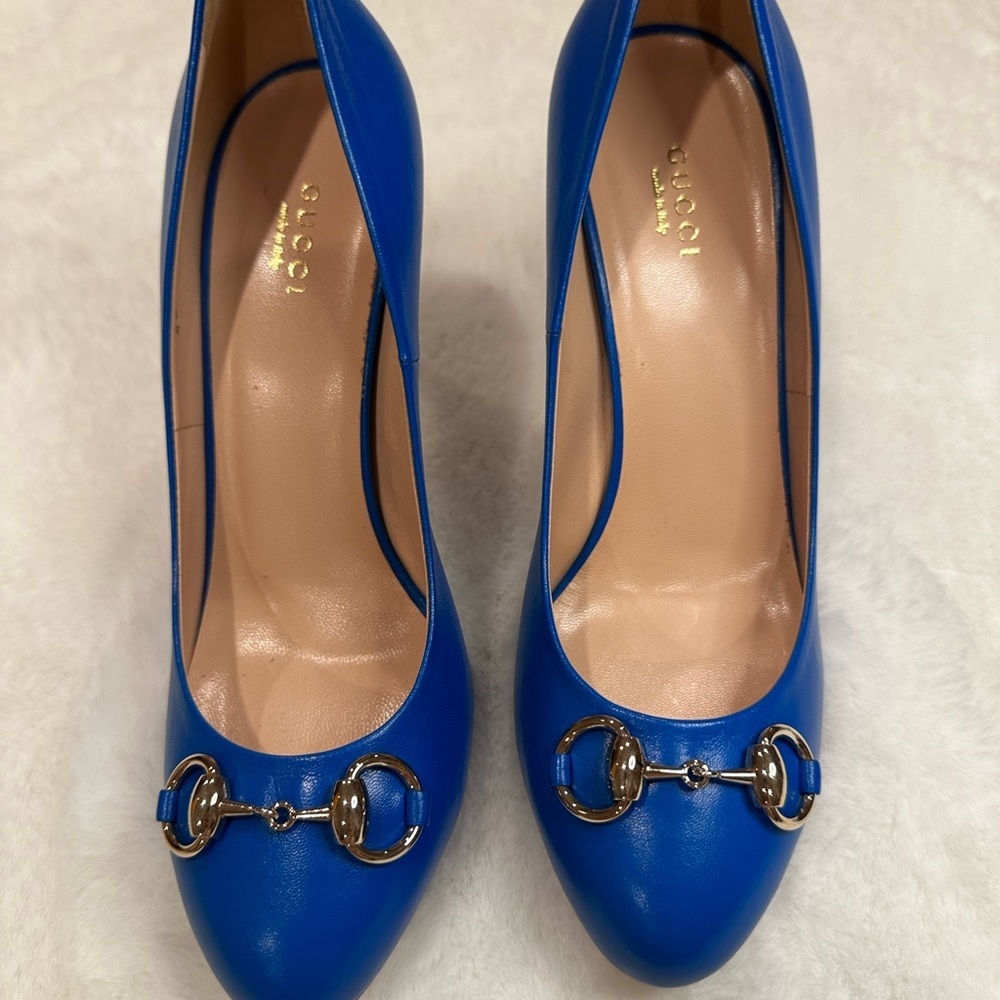 Gucci Royal Blue Leather Heels With Buckle Brand New With Dust Bag And Box
